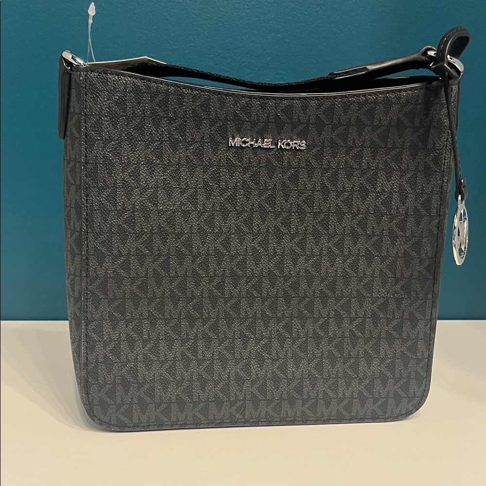 Michael Kors Black & Gray Monogram Messenger Bag